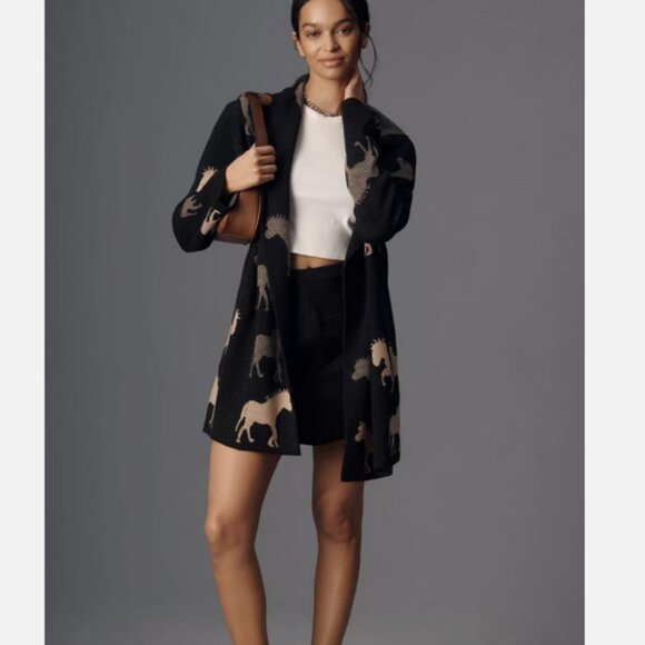 Anthropologie Maeve Oversized Open-Front Horse Pattern Cardigan Sweater M NWT - Picture 4 of 6